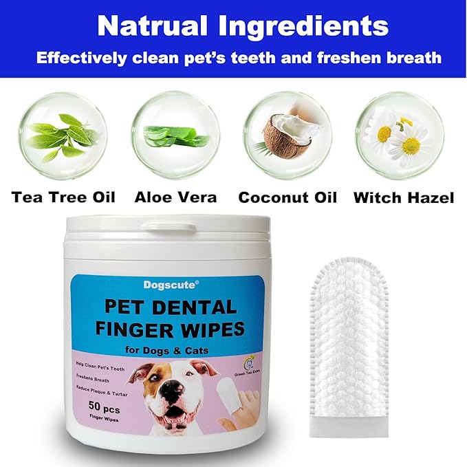 Dog Teeth Cleaning Wipes - 2 Pack | 100 Count, Dental Wipes for Dog Teeth, Pet tooth brushing kit Finger Wipes for Dogs & Cats - Reduces Plaque & Freshens Breath