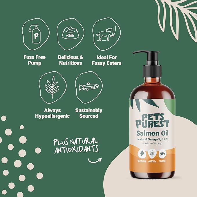 Salmon Oil for Dogs, Cats, Horses, Ferrets & Pets - 32 Fl Oz 100% Pure Premium Food Grade - Natural Omega 3, 6 & 9 Supplement - Promotes Coat, Skin, Joint and Brain Health