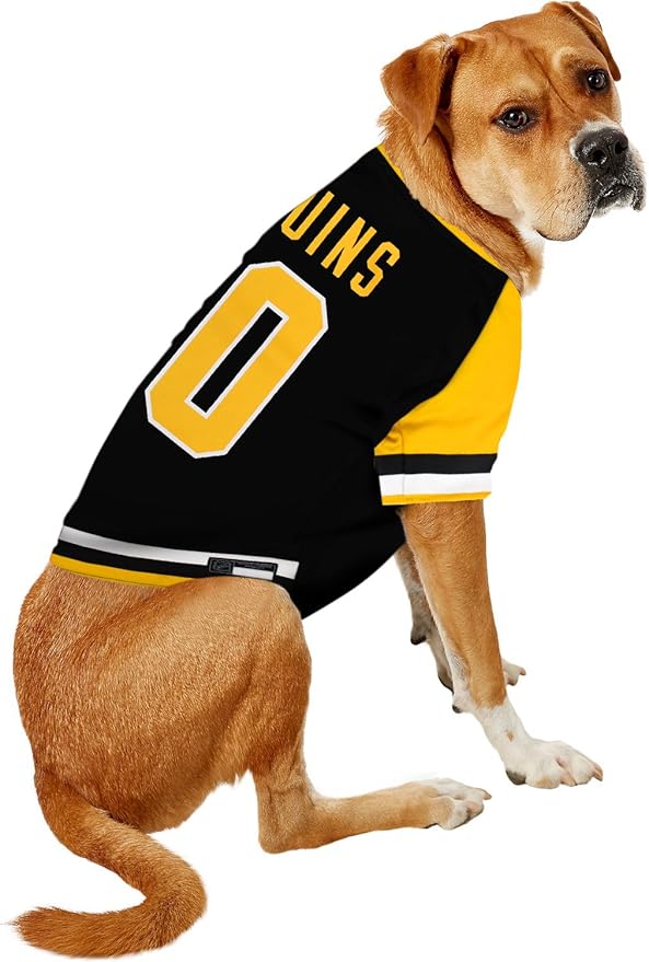 Pets First NHL Pittsburgh Penguins PEN-4006-XXLNHL Pet Jersey - Pittsburgh Penguins Dog Jersey, XX-Large. A Premium Big Jersey for Dogs & Cats to Look just Like The Real Hockey Player, Black, XX-Large