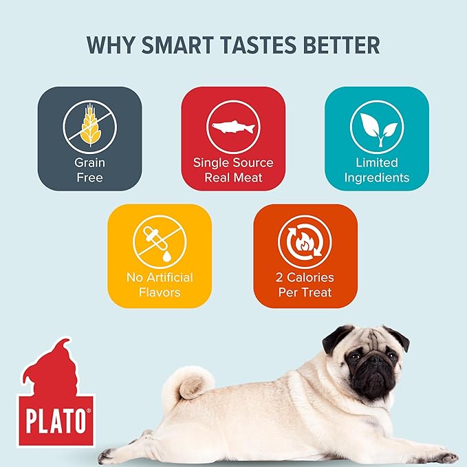 PLATO Small Bites Dog Treats, Natural Bite Sized Real Meat & Salmon Flavor, Grain Free & High in Protein, Air Dried Authentic Ingredients, 2 Calories Per Treat, Made in the USA, 6 Ounces