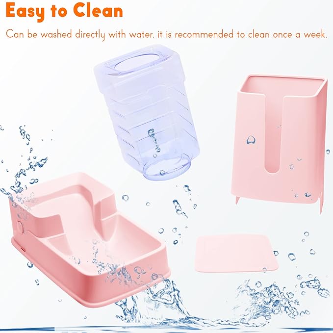 Automatic Cat Feeder and Dog Water Dispenser Set, 1 Gallon Capacity, Plastic, Pink, Suitable for Small to Big Pets