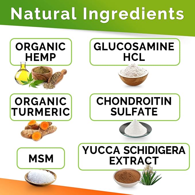 Hemp Hip & Joint Supplement for Dogs - Made in USA - Glucosamine - MSM - Turmeric - Hemp Seed Oil Infused Treats - Natural Joint Pain Relief & Mobility - 120 Soft Chews