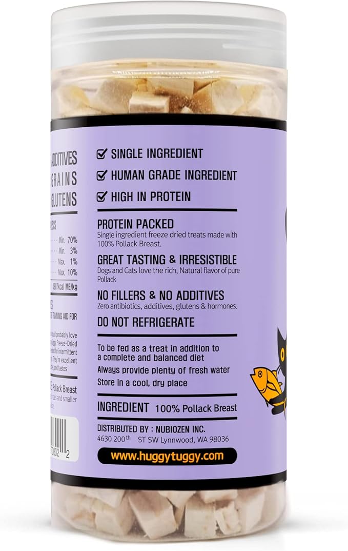Freeze Dried Treats Pollack Fish for Dog and Cat - Natural Single Ingredient, Pet Food Pet Treat High Protein - No Fillers, Preservatives, or Additives, Gluten and Grain Free - 3.35 Oz