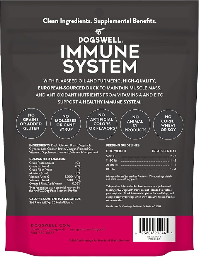DOGSWELL Jerky for Immunity & Defense – Mini Grain Free Dog Jerky Treat and Immune System Support (4 oz. Duck),29244