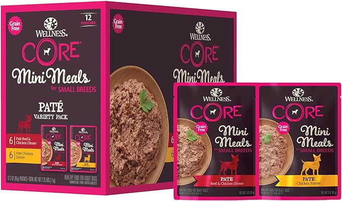 Wellness CORE Natural Grain Free Small Breed Mini Meals Pate Variety Pack, 3-Ounce (Pack of 12)