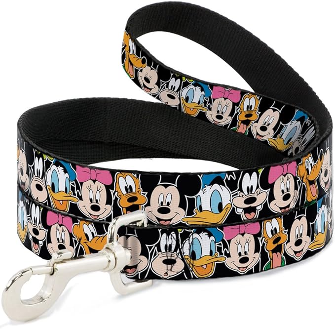 Dog Leash Classic Disney Character Faces Black 6 Feet Long 0.5 Inch Wide
