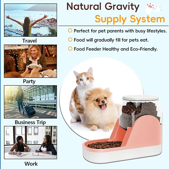kathson Automatic Dog Food Feeder Gravity Cat Food Dispenser Large Capacity Pet Self Feeding Station Bowl Dish for Small and Medium Dogs Cats,1 Gallon,Pink