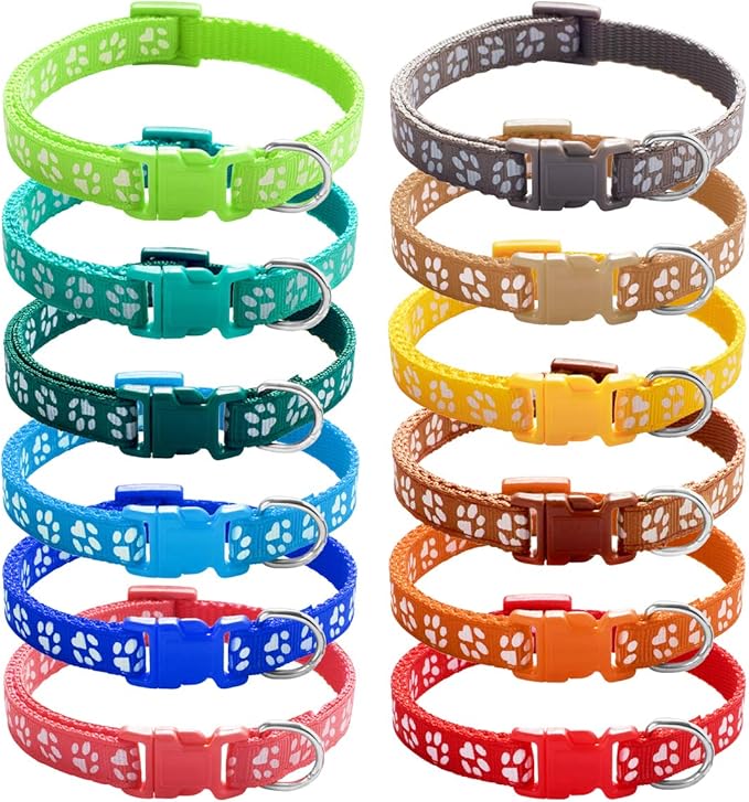 YOY 12 pcs/Set Soft Nylon Puppy Whelping ID Collars - Adjustable Reusable Washable Baby Dog ID Bands Pet Identification for Breeders, Neck 8" - 13"