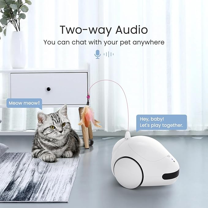 Pet Camera Treat Dispenser, Dog Camera with Phone App, Automatic Cat Feeders, Moving Home Security Camera with Night Vision Two Way Audio and Video (Support 2.4GHz Wi-Fi only, No Suscription Fee)