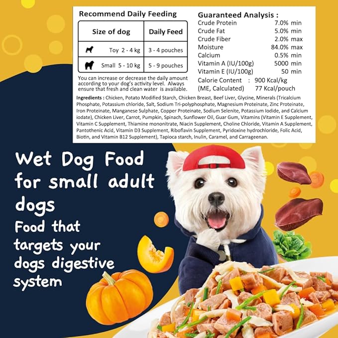 MOOCHIE Grain Free Wet Dog Food for Small Dogs - Digestive Care - Made with Real Chicken, Beef and Vegetables - No Added Preservatives or Artificial Flavoring - 12 x 3 oz Pouch