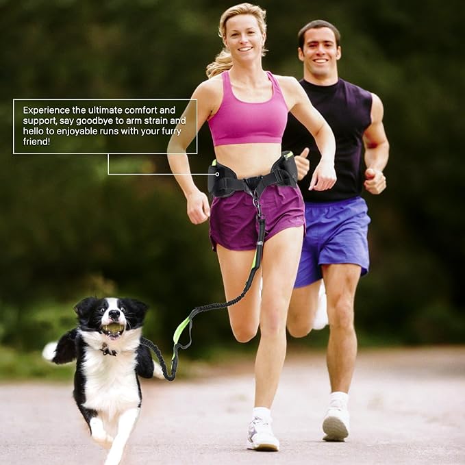 Hands Free Dog Leash for Medium Large Dogs, Wide Padded Waist Leash Bungee Leash Dog Running Leash for Dog with Reflective Stitching for Walks, Jogging, Running, Hiking, and Dog Training