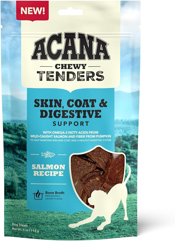ACANA Chewy Strips Dog Treats, Salmon, High Protein Dog Treats, 4oz