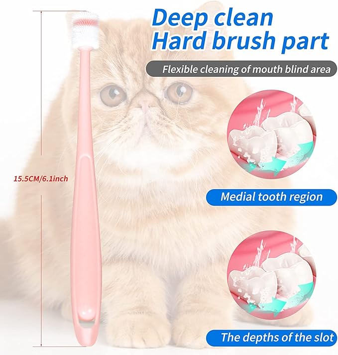 2 pcs Small dog & Cat Toothbrush 360 Degree Soft Silicone, Cat Dental Care, Pet Toothbrush, Oral Hygiene, Easy to Handle, Deep Clean, Independent Packaging, light sky blue & light pink (2 Pack Green)