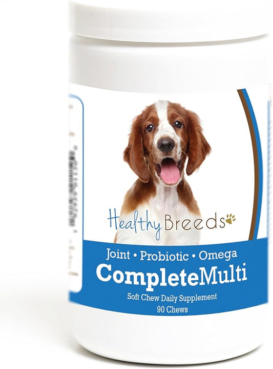 Healthy Breeds Welsh Springer Spaniel All in One Multivitamin - Complete with Probiotics, Glucosamine, Chondroitin & Omegas - 90 Soft Chewy Treats