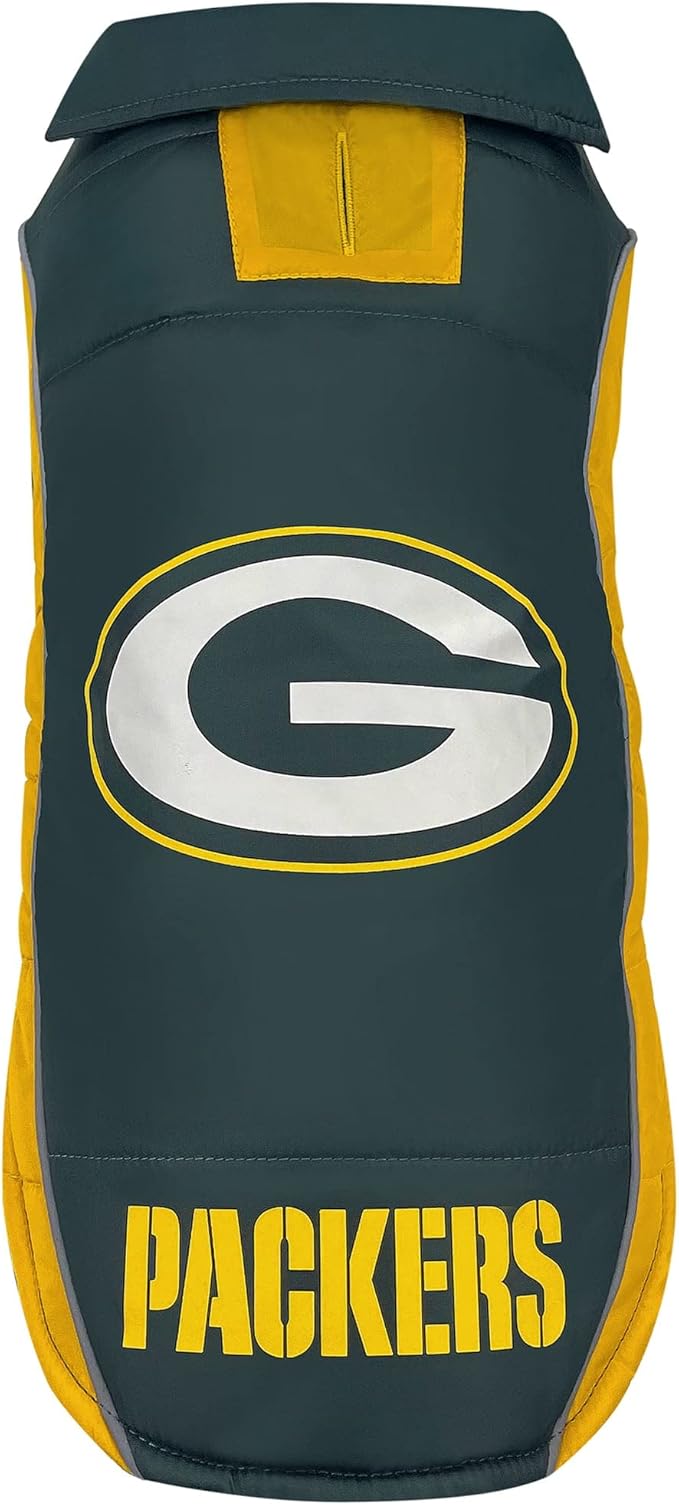 NFL Green Bay Packers Puffer Vest for Dogs & Cats, Size Small. Warm, Cozy, and Waterproof Dog Coat, for Small and Large Dogs/Cats. Best NFL Licensed PET Warming Sports Jacket