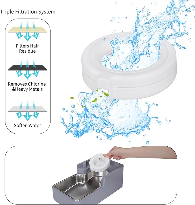 Sfozstra 9L Automatic Dog and Cat Water Dispenser with Stainless Steel Bowl Gravity Waterer,Large Capacity and Drinking,100% BPA-Free,Suitable for Medium and Large-Sized Cats and Dogs (Light Gray, 9L)