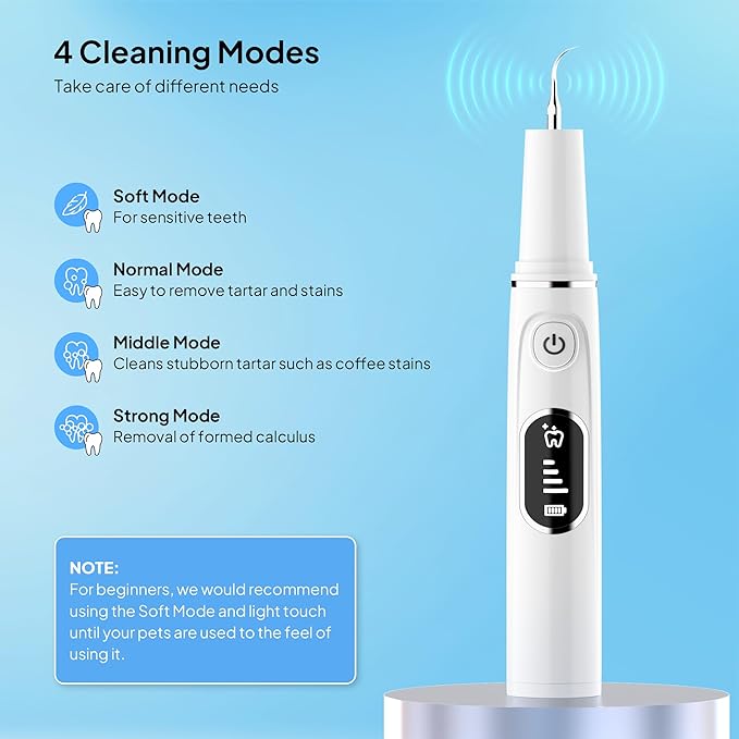 AAU Dog Plaque/Tartar Remover for Teeth - Rechargeable Safe Pets Ultrasonic OLED Screen Tooth Brushing Kit for Canine/Cat/Dog Teeth Cleaning, with Canident Dog Tartar Remover, 3 Replacement Heads
