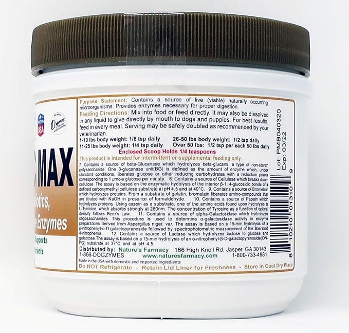 Dogzymes Probiotic Max -10 Billion CFU's Probiotics, Prebiotics, Digestive Enzymes - (8 Ounce)