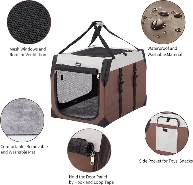 DONORO Dog Crates for Medium Dogs, Portable Collapsible Three Door Dog Kennel & Houses, Soft-Sided Cage for Indoor Training and Outdoor Travel with Pad (Medium (36"x24"x23"))
