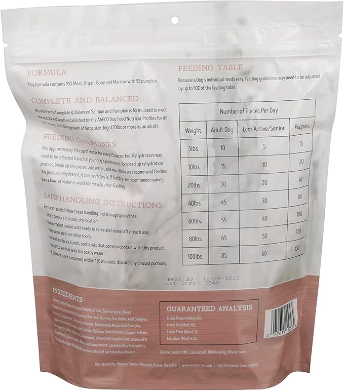 Mission Farms Freeze-Dried Raw Salmon & Pumpkin Formula Dog Food, 12oz Bag