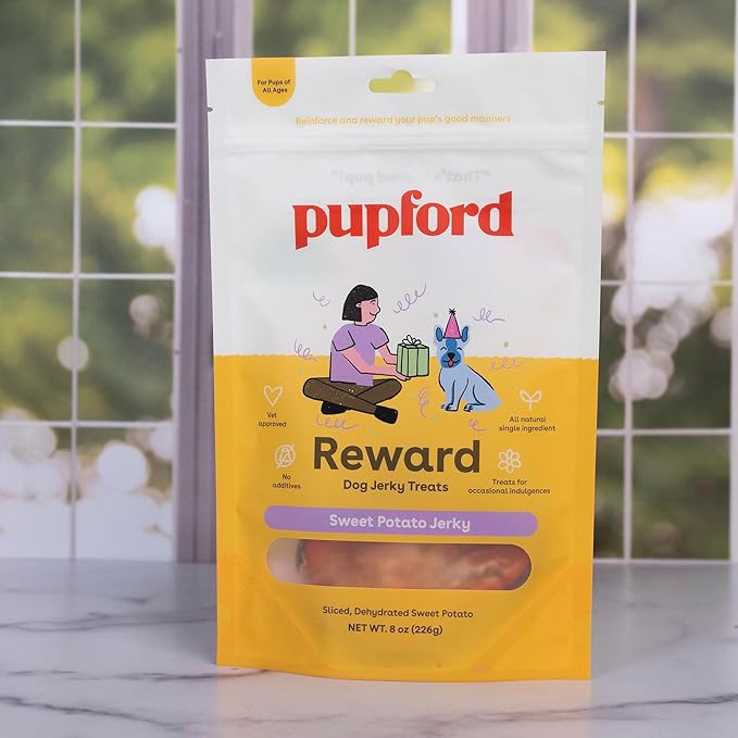 Pupford Sweet Potato Jerky Treats for Large & Small Dogs of All Ages | Made in USA, Single Ingredient & No Fillers | Dogs Love These Tasty Dog Snacks (Sweet Potato 4 oz)