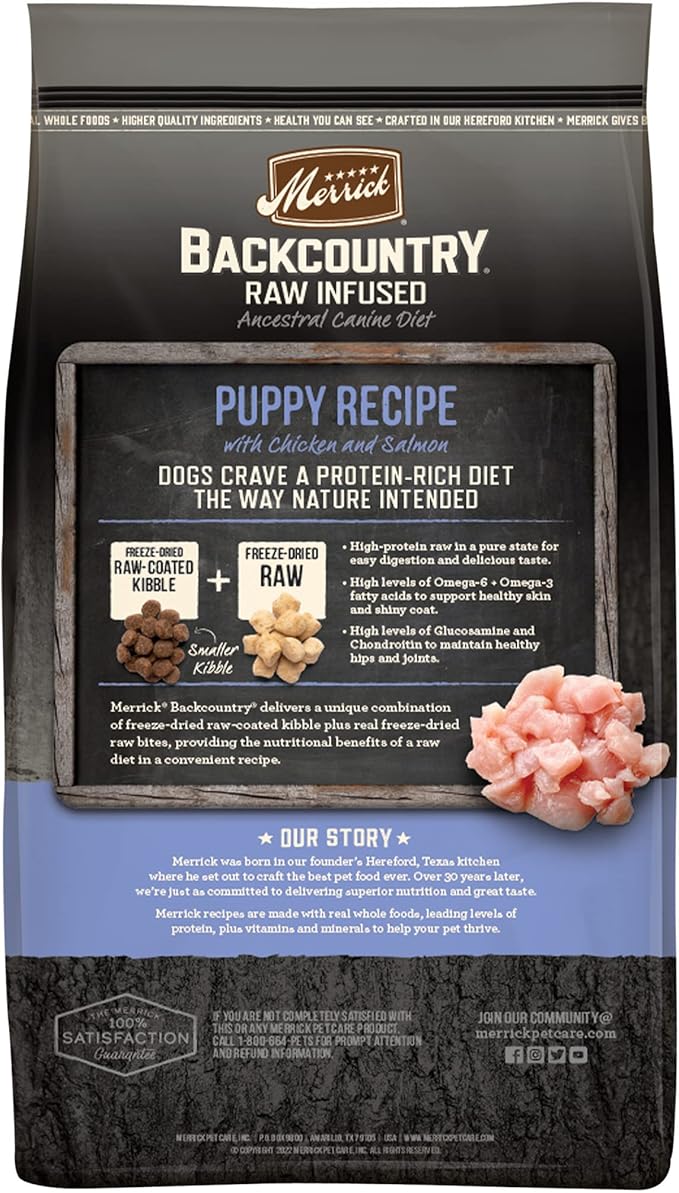 Merrick Backcountry Grain Free Dry Puppy Dog Food, Kibble with Freeze Dried Raw Pieces, Chicken Recipe - 20.0 lb. Bag