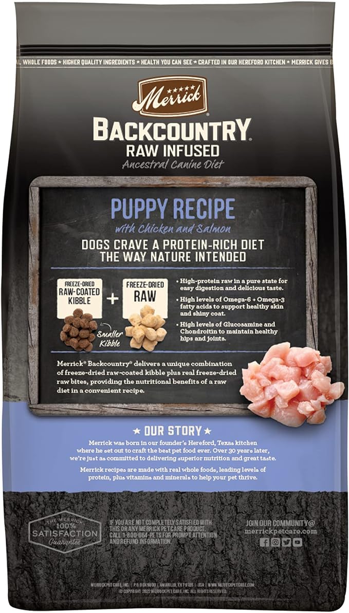 Merrick Backcountry Grain Free Dry Puppy Dog Food, Kibble with Freeze Dried Raw Pieces, Chicken Recipe - 20.0 lb. Bag