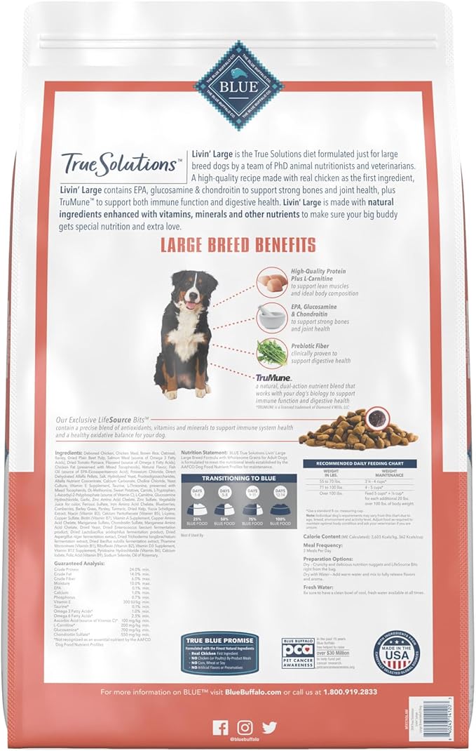 Blue Buffalo True Solutions Livin' Large Natural Large Breed Adult Dry Dog Food, Chicken 24-lb