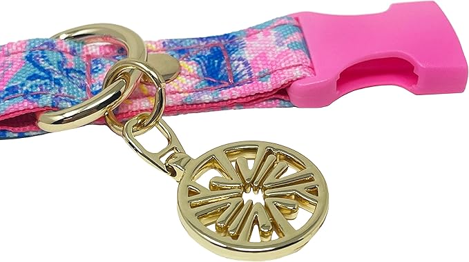 Lilly Pulitzer Adjustable Puppy Dog Collar, Cute Heavy Duty Canvas Collar with Snap Closure and Ring for Leash/Tag, Splendor in The Sand (M/L)