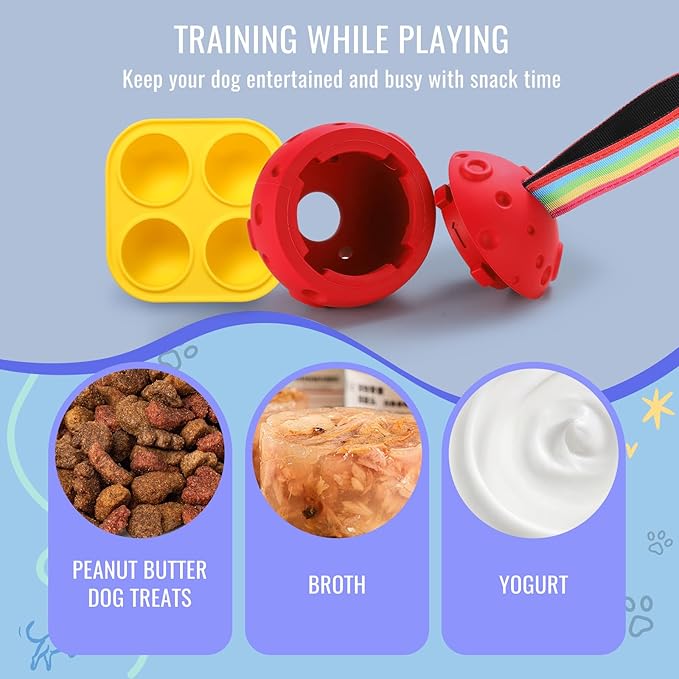 Fillable Dog Chew Toy, Treat Tray for Frozen Dog Food, DIY Fillable Rubber Treat Toy and Silicone Molds, Sturdy Chew Enrichment Stimulation Toys (Red)