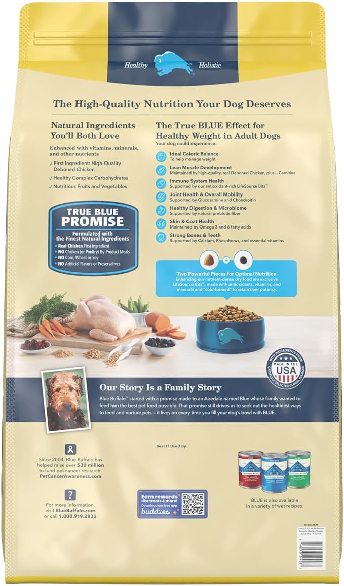 Blue Buffalo Life Protection Formula Natural Adult Healthy Weight Dry Dog Food, Chicken and Brown Rice 34-lb