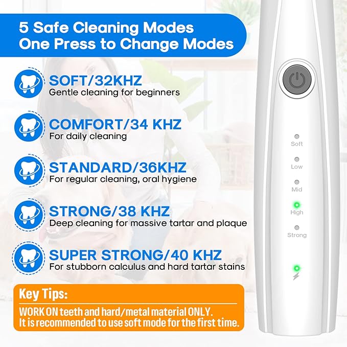Dog Teeth Cleaning Kit for Pet Teeth Cleaning, Dog Plaque Remover for Teeth, 5 Modes Dog Tartar Remover for Teeth Care to Remove Stains Calculus, 10 in 1 Pet Cleaner Toothbrush (White)