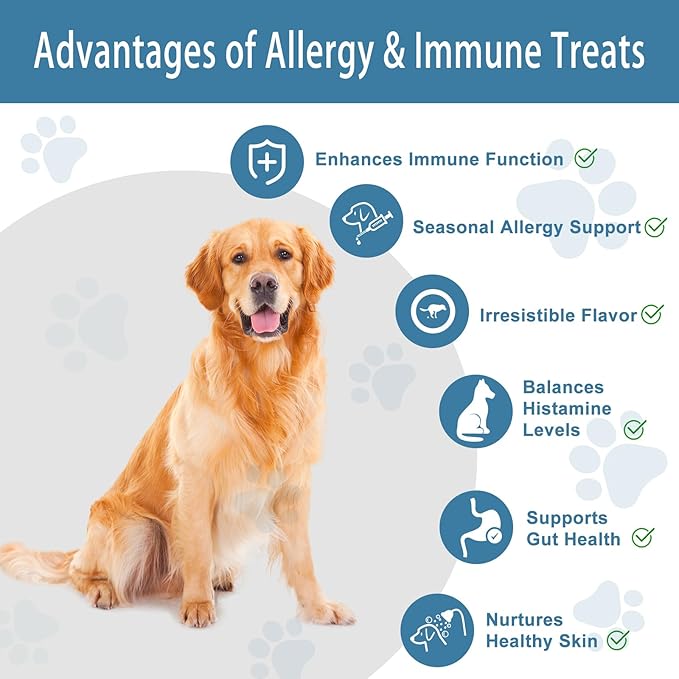 Dog Allergy Chews Relief, Dogs Itching Skin Relief Treat, Dog Anti-Itch, Skin Irritation & Licking Itchy Paws, Dry Skin & Hot Spots, Skin and Coat Supplement Seasonal Allergies Treatment Canine Care