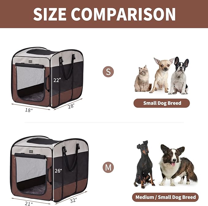 DONORO Dog Kennels and Crates for Medium Dogs, Portable Pop Up Indoor Pet Cage with Sturdy Wire Frame, Collapsible Travel Crate Soft Sided Cat Bag Escape Proof (28 Inch)
