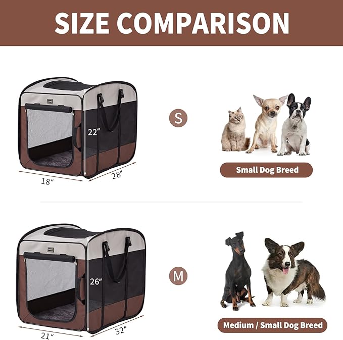 DONORO Dog Kennels and Crates for Medium Dogs, Portable Pop Up Indoor Pet Cage with Sturdy Wire Frame, Collapsible Travel Crate Soft Sided Cat Bag Escape Proof (32 Inch)