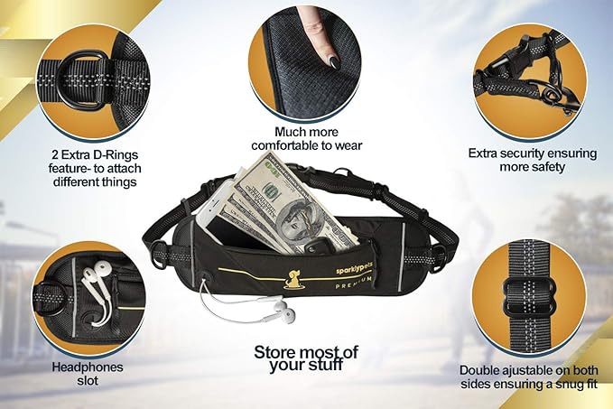 SparklyPets Hands Free Dog Leash for Medium and Large Dogs – Professional Harness with Reflective Stitches for Training, Walking, Jogging and Running Your Pet (Premium Gold Champagne, for 1 Dog)