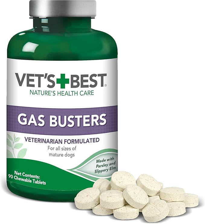 Vet's Best Gas Busters Dog Supplements | Gas, Bloating, Constipation Relief and Digestion Aid for Dogs | 90 Chewable Tablets