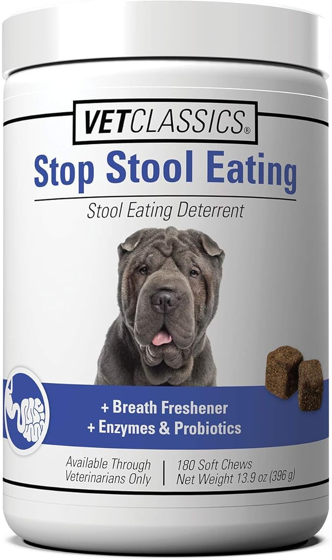 Vet Classics Stop Stool Eating Pet Health Supplement for Dogs – Dog Breath Freshener – Stops Dogs from Eating Stool – Enzymes, Probiotics – 180 Soft Chews