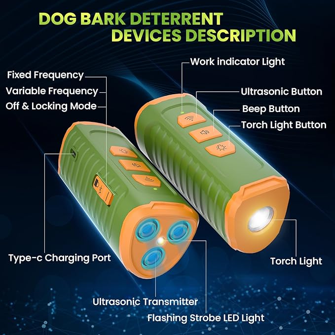 Dog Bark Deterrent Devices, Ultrasonic Anti Barking Device for Dogs, Rechargeable Dog Bark Control Devices 50FT Range with LED Flashlight, Dog Training & Behavior Aids for Indoor Outdoor
