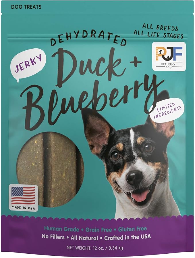 Premium Duck & Blueberry 12 oz. Dog Jerky Treats | 100% Human Grade | USA Made | High Protein | Grain Free | Limited Ingredients | No Filler | BHA-BHT Free | Soft-Tender