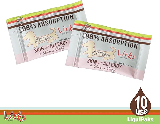 Licks Pill-Free Small Breed Dog Skin and Allergy - Omega 3 Dog Allergy Relief - Dog Vitamins & Supplements for Itch Relief - Turmeric Supplement for Dog Skin - Gel Packets - 10 Use