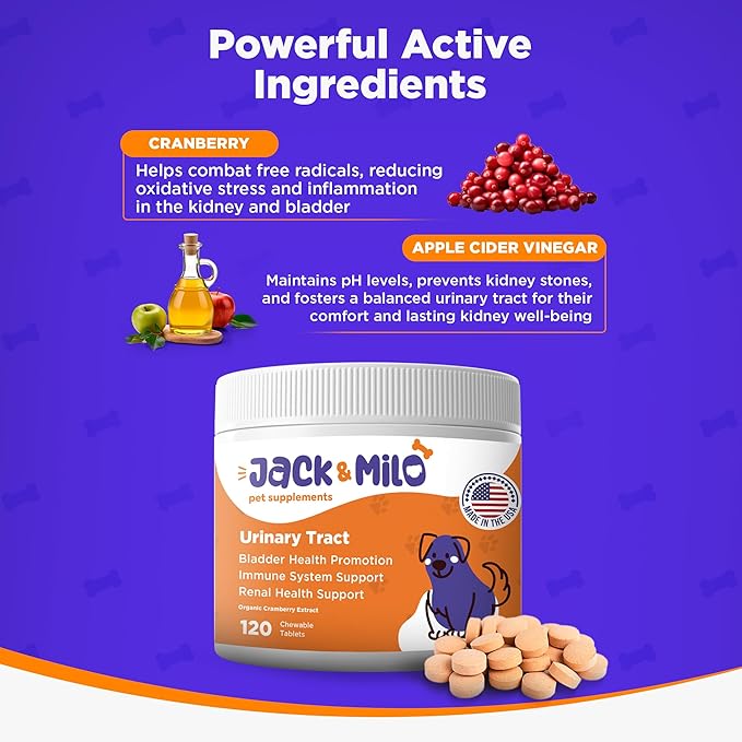 Jack & Milo - Dogs Supplement Kit - Turmeric Anti Inflammatory Hip and Joint + Organic Cranberry UTI Incontinence + Allergy, Digestive & Immune Support Probiotic - 120 Tablets x 3