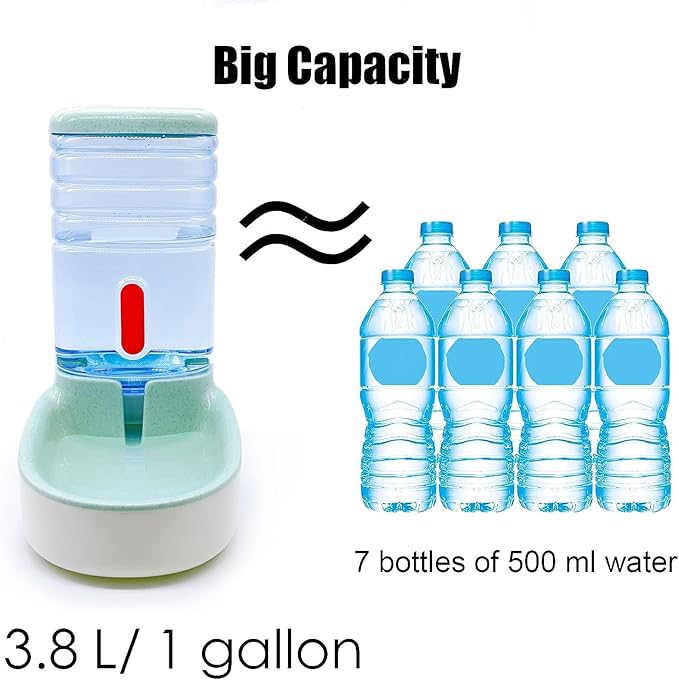 kathson Gravity Dog Water Dispenser Automatic Cat Drinking Water Station 1 Gallon Large Capacity Puppy Water Bowl for Small and Medium Dogs Cats Green
