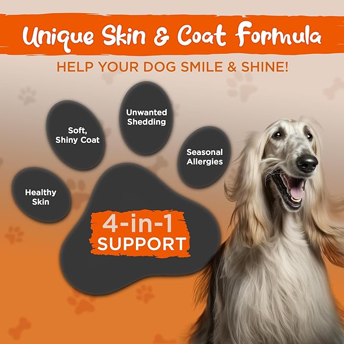 Vital Planet - Skin and Coat Powder Supplement for Dogs with Choline, Inositol, Pumpkin, Flax and Omega-3 Oils to Support a Soft Shiny Healthy Coat and for Seasonal Allergies - 60 Scoops, 111g, 3.92oz