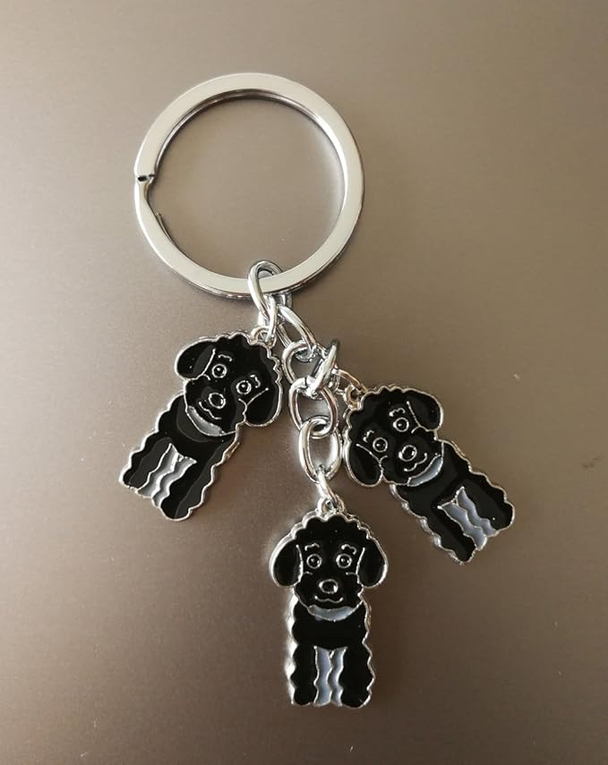 Dog Keychain, Pet Pendant Key-Ring, Cute Puppy ID Tags Metal Key Ring for Dog Lover (Black Poodle)
