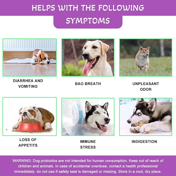 Probiotics for Dogs,Dog Probiotics and Digestive Enzymes,Health and Immune Support. Relieves Constipation, Bad Breath, Flatulence and Upset Stomach. Veterinarian Developed,120 Chews, Duck Flavor.