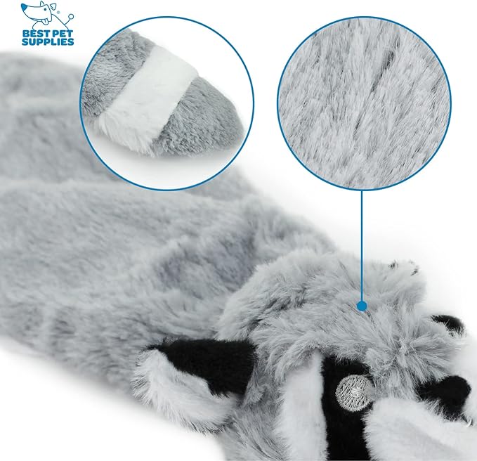 Best Pet Supplies Stuffing Free Squeaky Dog Toys for Small Dogs, Medium Dogs, and Large Dogs, Durable, Best Dog Chew Toy for Teething Puppy, Indoor Play, Holds Plastic Bottle - Fox, Raccoon, Large