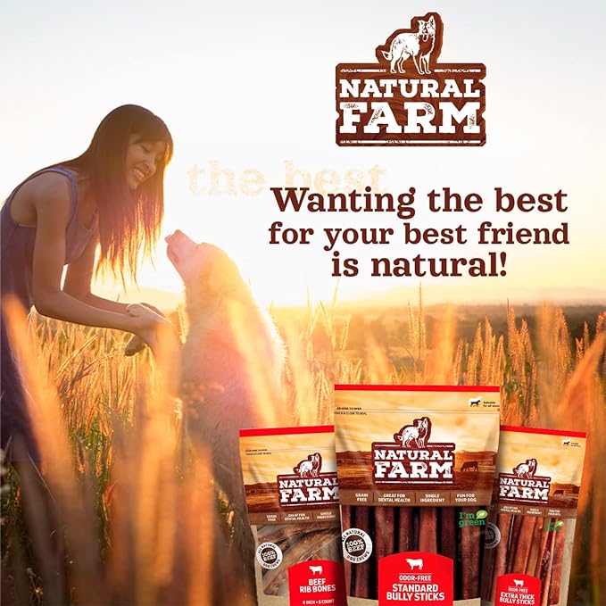 Natural Farm Collagen Dog Chews. 6 Inch, 10 Pack. Odor-Free Long Lasting Bully Sticks & Rawhide Alternative Dog Treats, 95% Collagen Low Fat, High Protein Best Dental Dog Treats – Medium & Large Dogs