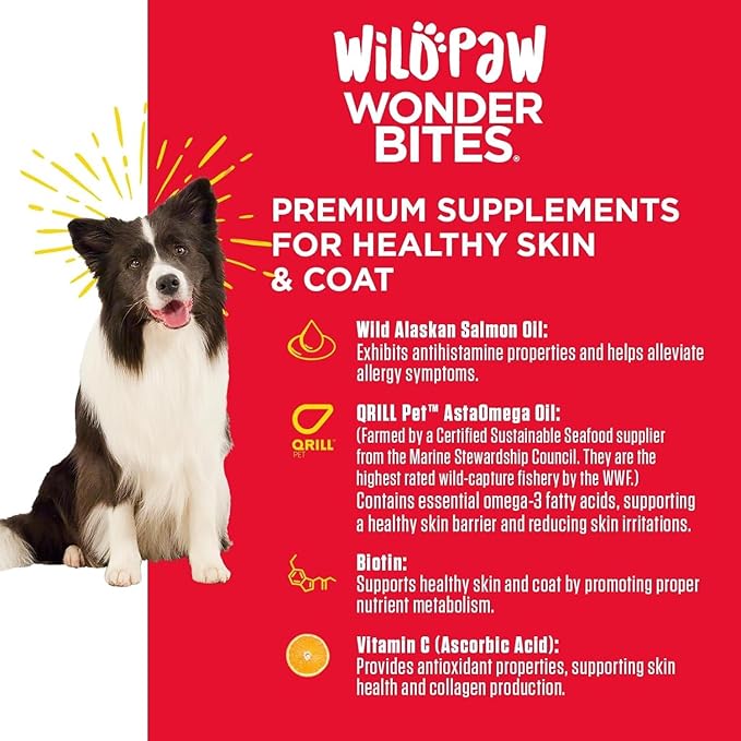 WonderBites for Healthy Skin and Coat - 90 Soft Chews for Dogs - with Wild Alaskan Salmon Oil, Hemp, Vitamins Zinc, C, & E -Skin & Coat Dog Supplement for All Breeds and Sizes