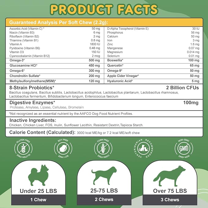 Dog Multivitamin - Multivitamin for Dogs - with MSM & Glucosamine, Omegas 3 & 6, Probiotics for Digestive Health, Joint Support, Skin & Coat, Immune System & Overall Health – 120 Soft Chews